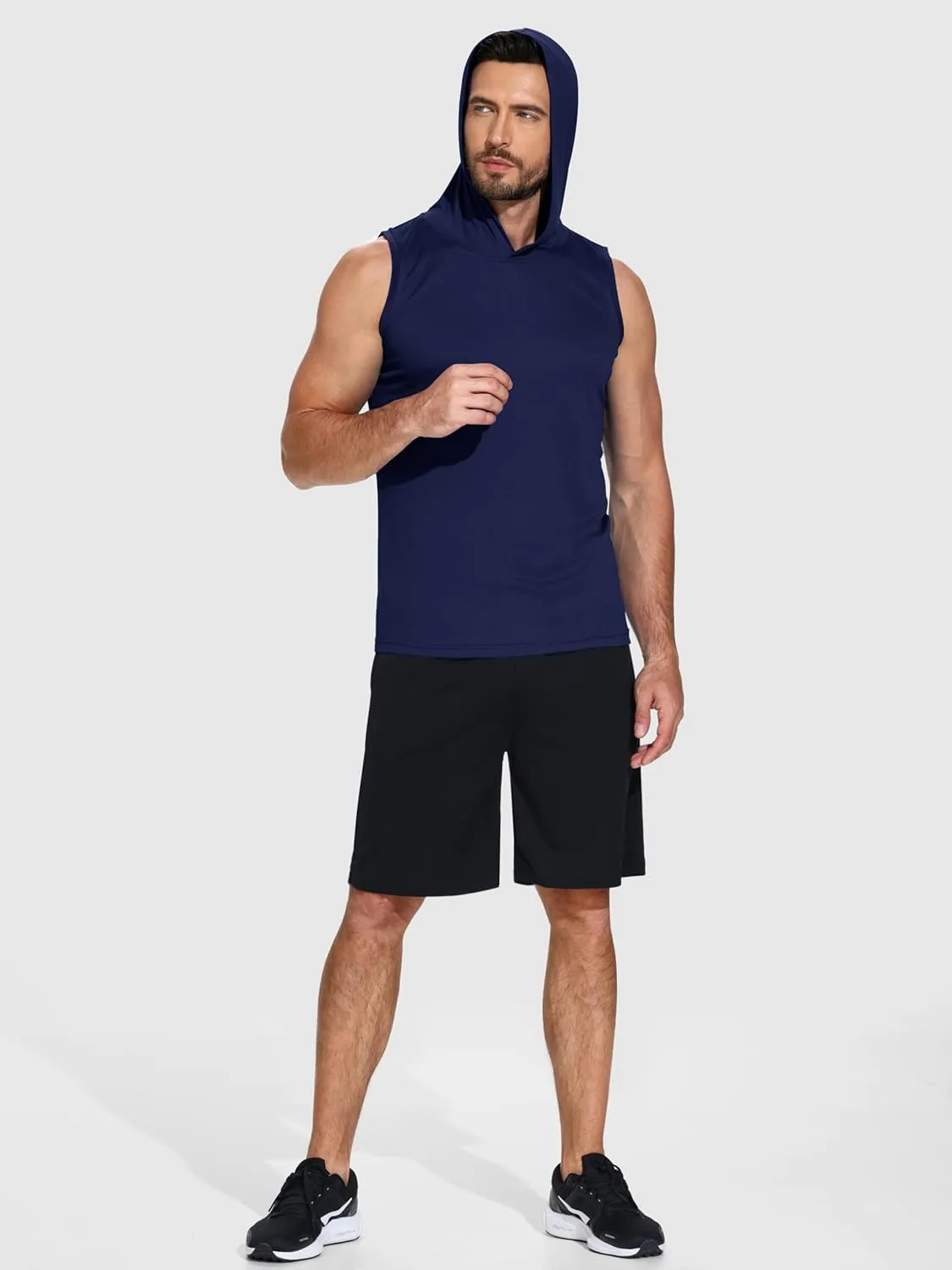 3 Pack Men's Sleeveless Workout Hoodies Dry Fit Quick Dry T Shirts with Hoods Running Gym Muscle Hooded Tank Top