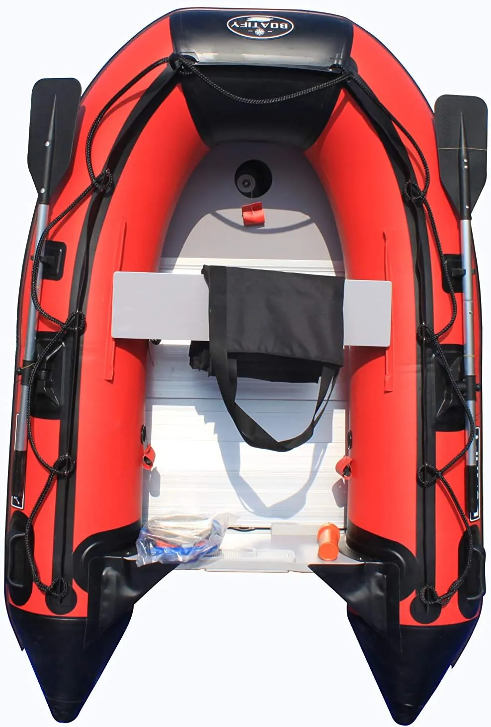 7.5 ft Inflatable Boat Raft Fishing Dinghy Pontoon Boat with Aluminum Floor-Red