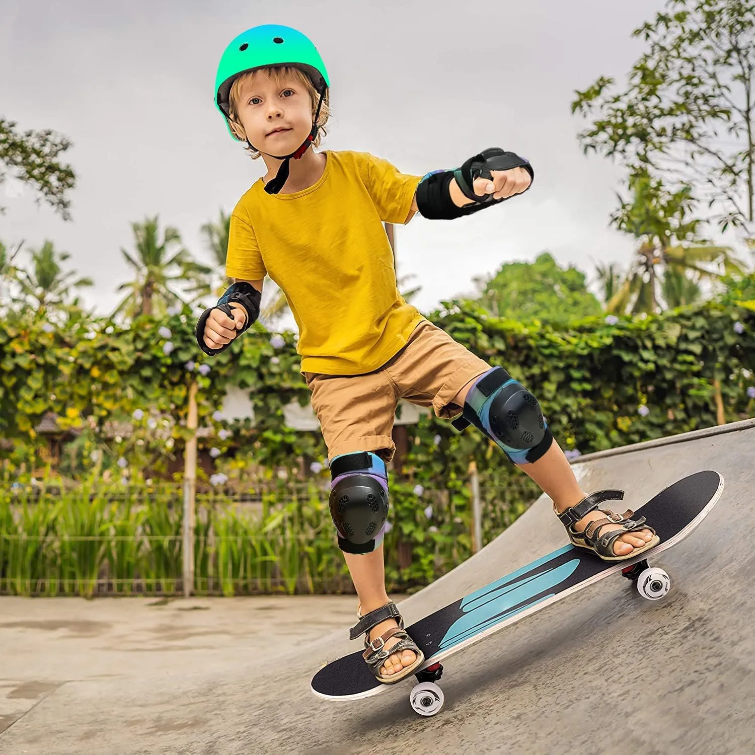 Adjustable Color Gradient Skateboard Helmet for 3-5-8-14 AgesToddler Kids Youth Adult Girls Boys Woman.Bike Helmet for Multi-Sports Cycling Bicycle Scooter Inline Roller Skate Rollerblading