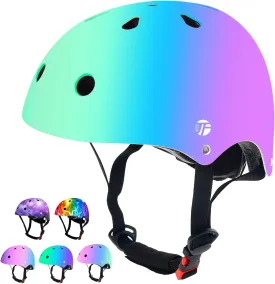 Adjustable Color Gradient Skateboard Helmet for 3-5-8-14 AgesToddler Kids Youth Adult Girls Boys Woman.Bike Helmet for Multi-Sports Cycling Bicycle Scooter Inline Roller Skate Rollerblading