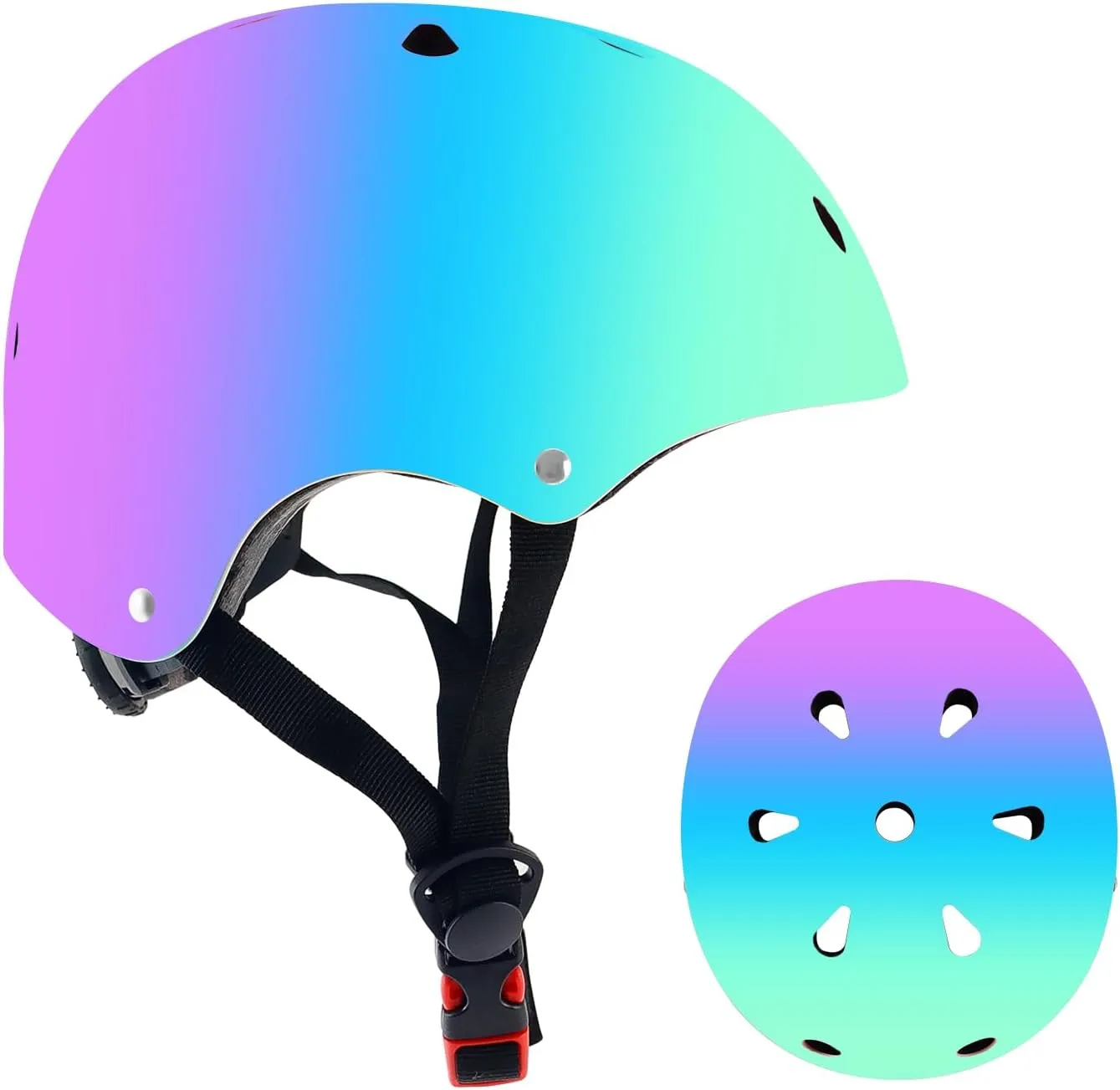 Adjustable Color Gradient Skateboard Helmet for 3-5-8-14 AgesToddler Kids Youth Adult Girls Boys Woman.Bike Helmet for Multi-Sports Cycling Bicycle Scooter Inline Roller Skate Rollerblading