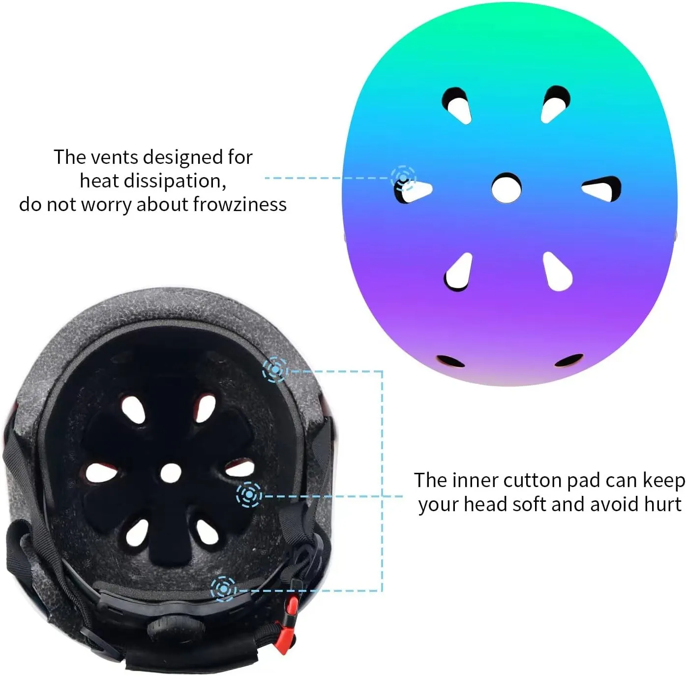 Adjustable Color Gradient Skateboard Helmet for 3-5-8-14 AgesToddler Kids Youth Adult Girls Boys Woman.Bike Helmet for Multi-Sports Cycling Bicycle Scooter Inline Roller Skate Rollerblading