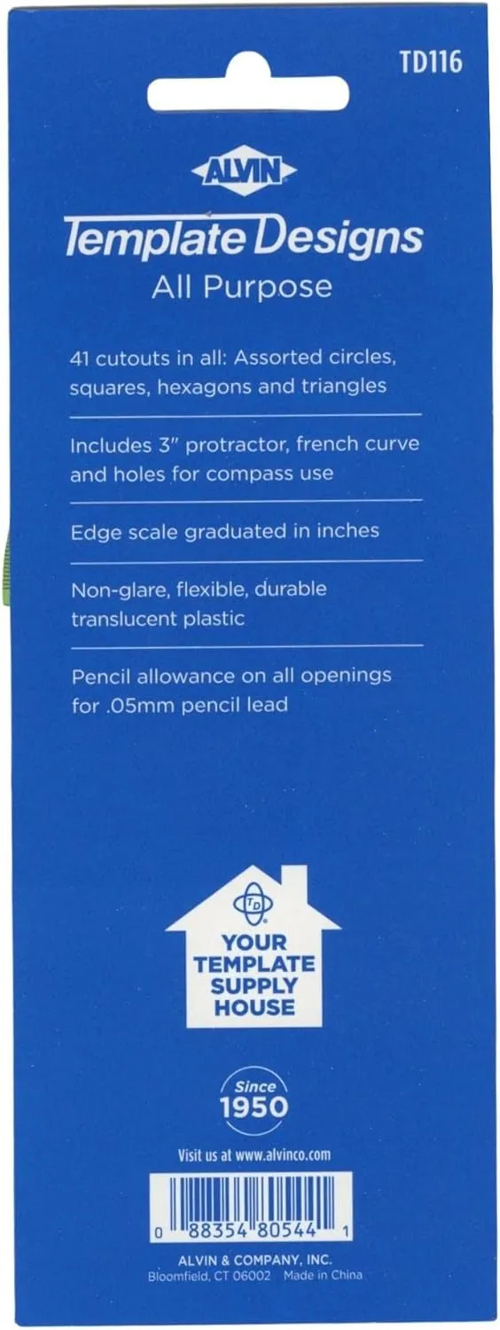 ALVIN, TD116, General Purpose Template, Mapping Symbols, Ideal for Planning and Drafting