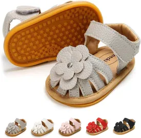 Babelvit Infant Baby Girl Boy Sandals Comfort Premium Summer Outdoor Casual Beach Shoes with Flower Bowknot Anti Slip Rubber Sole Newborn Toddler Prewalker First Walking Shoes