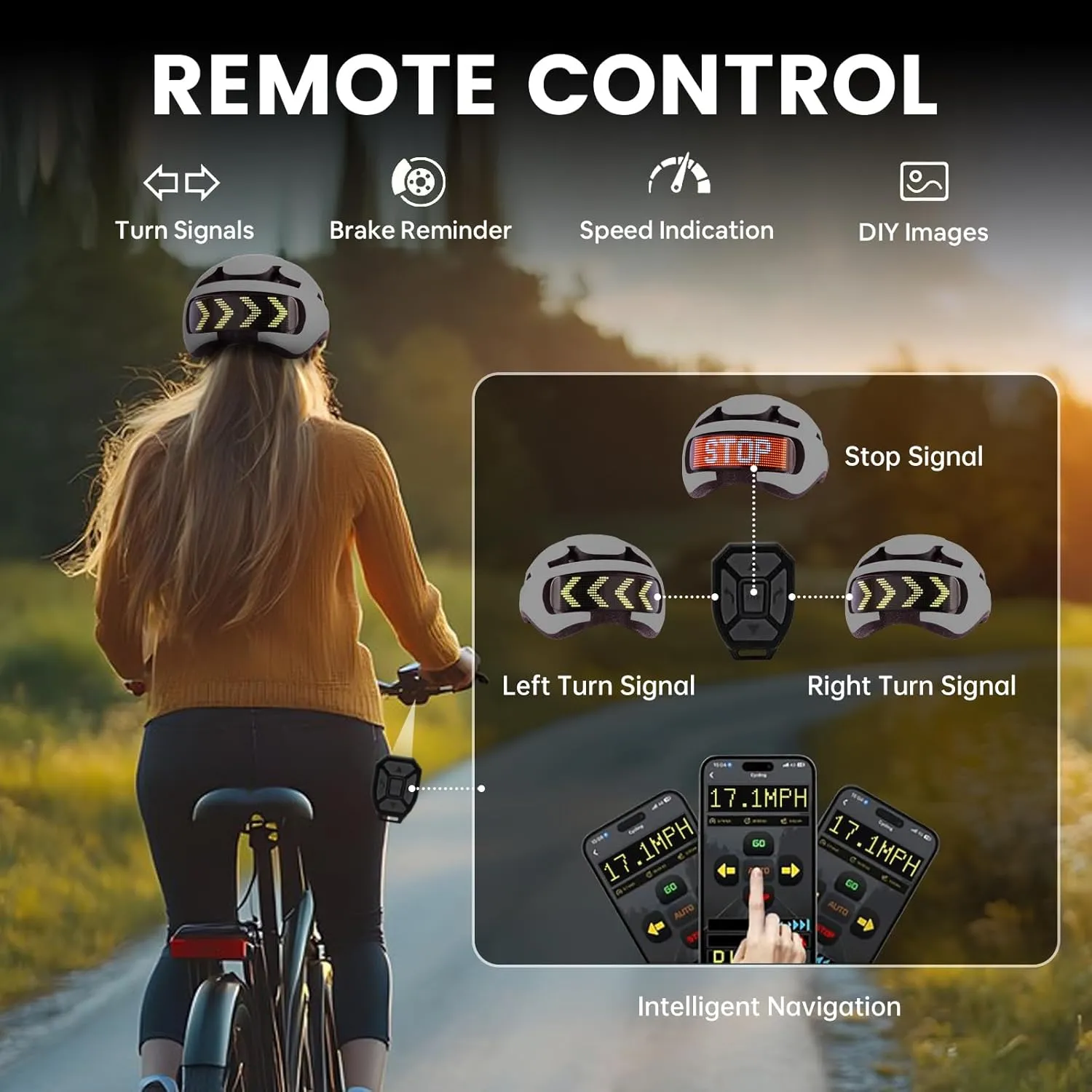 Bike Helmet, Bicycle Helmets with Light, 360 High Visibility LED Display, Lightweight Adjustable Mountain Bike Helmet with Turn Signals, Smart APP Controlled, Helmets for Adults, Youth, Men & Women