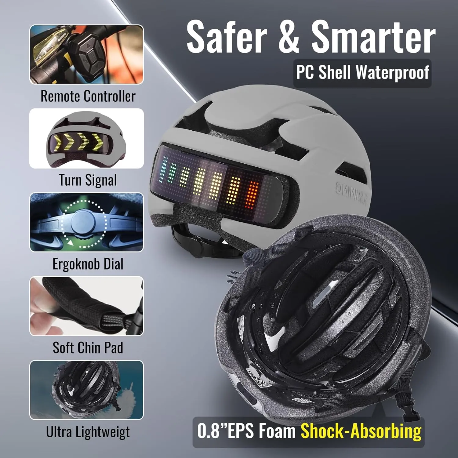 Bike Helmet, Bicycle Helmets with Light, 360 High Visibility LED Display, Lightweight Adjustable Mountain Bike Helmet with Turn Signals, Smart APP Controlled, Helmets for Adults, Youth, Men & Women