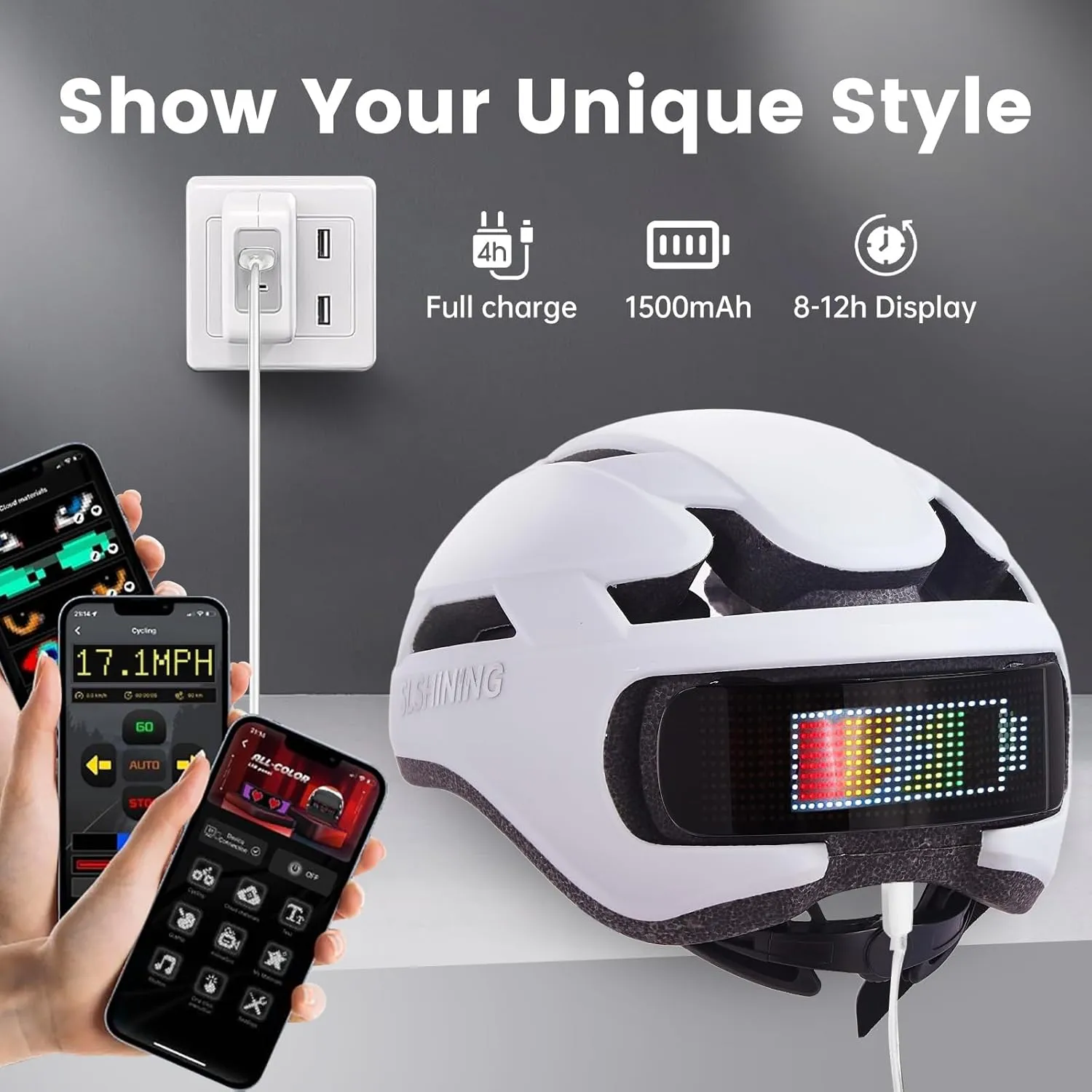 Bike Helmet, Bicycle Helmets with Light, 360 High Visibility LED Display, Lightweight Adjustable Mountain Bike Helmet with Turn Signals, Smart APP Controlled, Helmets for Adults, Youth, Men & Women