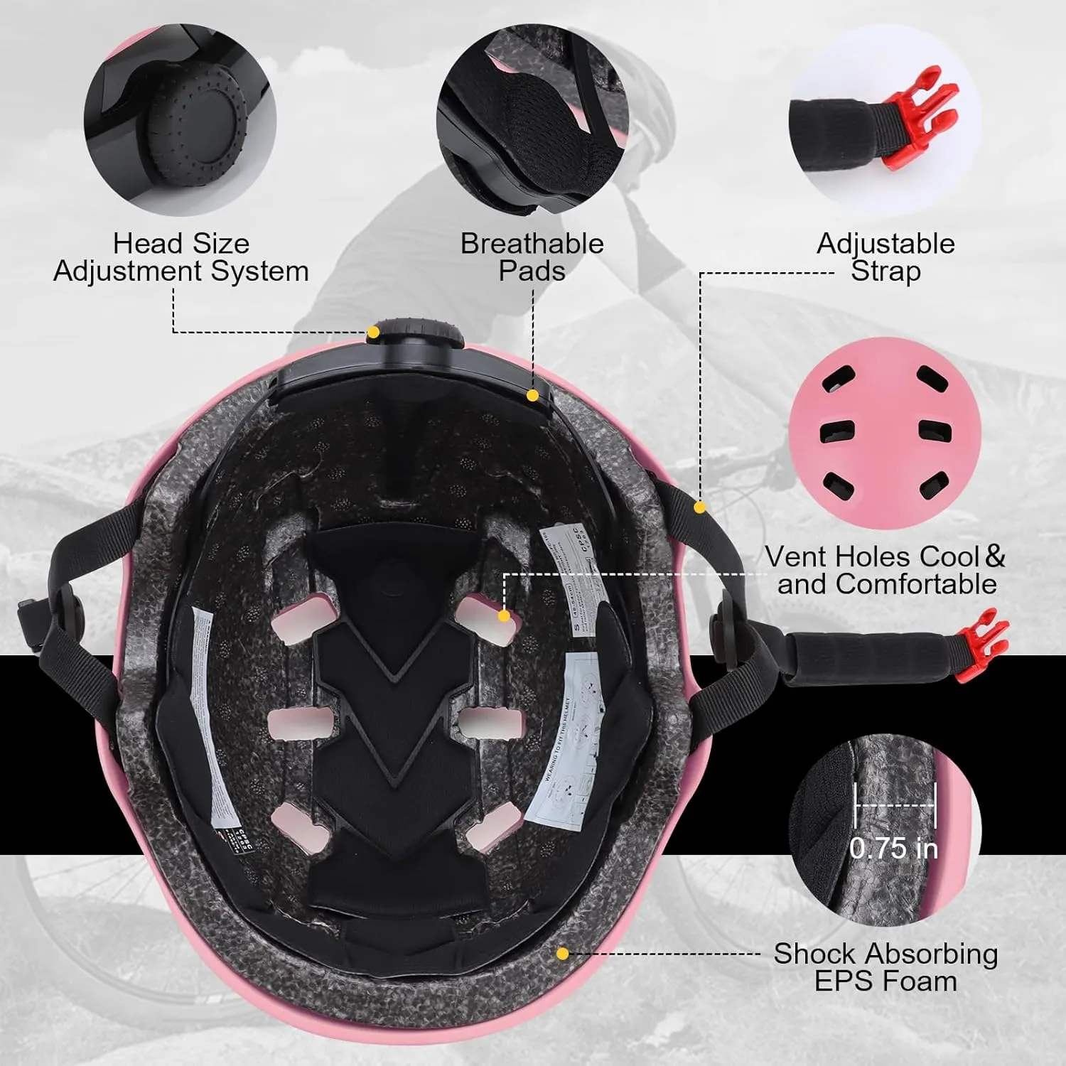 Bike Skateboard Helmet for Ages 5-8-14-16 Kids Youth Adults, Adjustable Multi-Sport Helmet for Scooter Bicycle Roller Skate Inline Skating Rollerblading Hoverboard Longboard, 3 Sizes