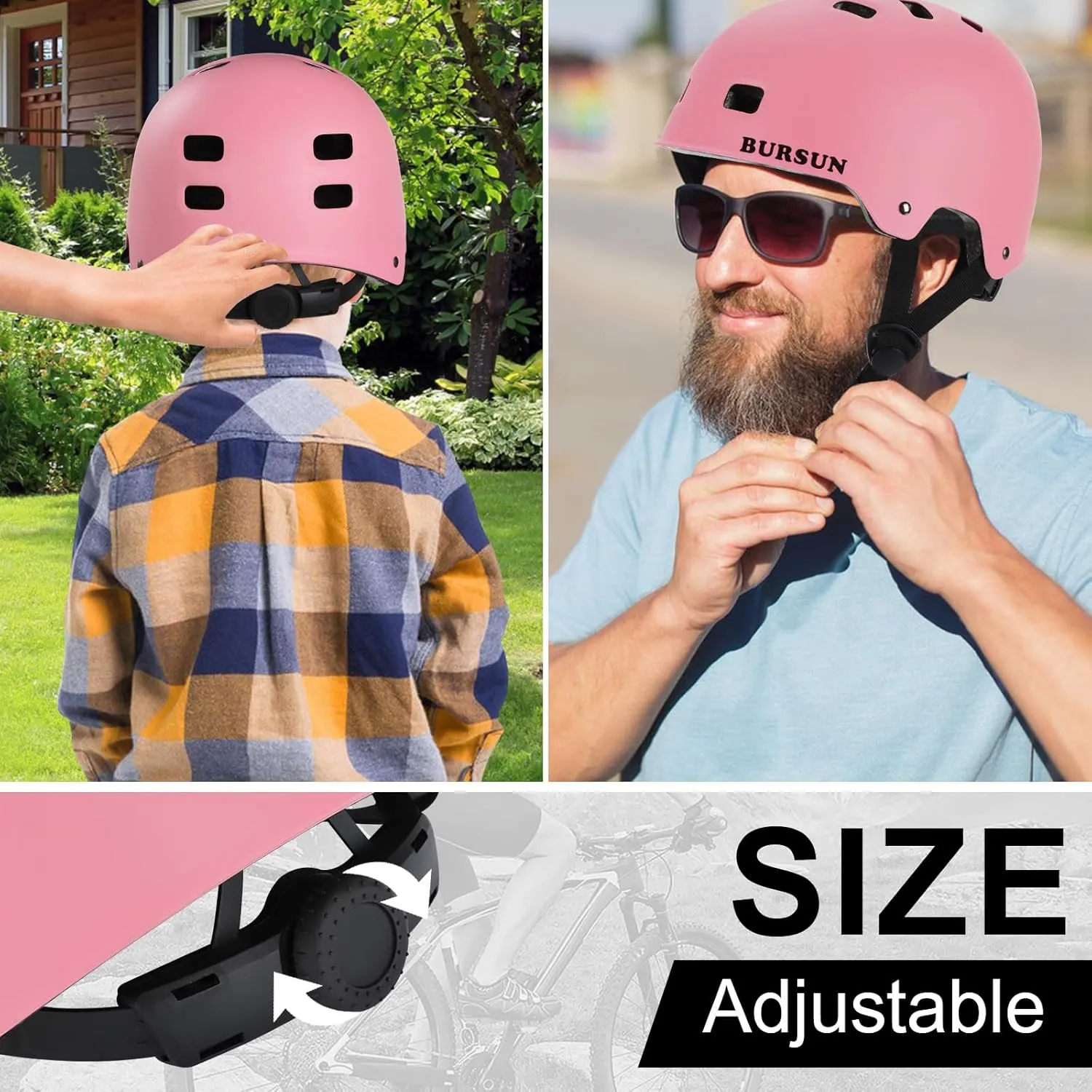 Bike Skateboard Helmet for Ages 5-8-14-16 Kids Youth Adults, Adjustable Multi-Sport Helmet for Scooter Bicycle Roller Skate Inline Skating Rollerblading Hoverboard Longboard, 3 Sizes