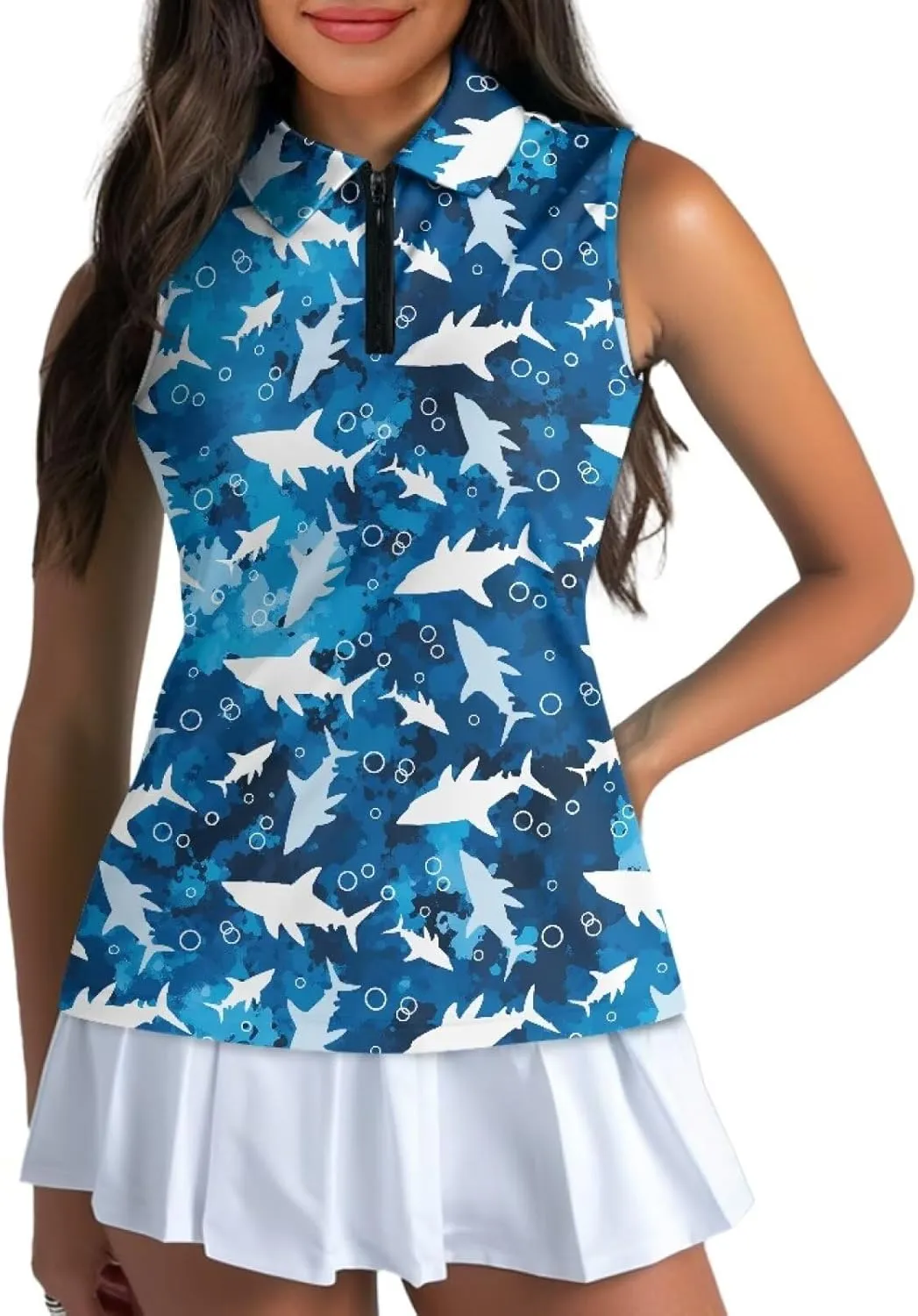 Biyejit Women's Sleeveless Golf Shirts Racerback Workout Tank Tops Lightweight Moisture Wicking Polo Shirts Casual T Shirt