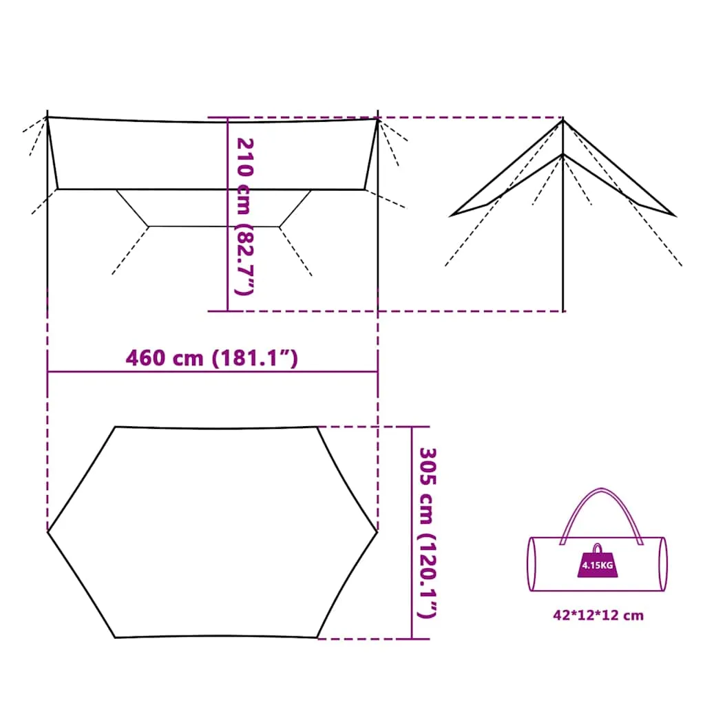 Camping Tarp Orange 460x305x210 cm Waterproof