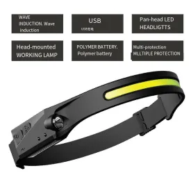 COB Headlamp Rechargeable with Motion Sensor for Adults - Camping Accessories Gear,  Head Lamp LED  for Adults - Camping Accessories Gear,