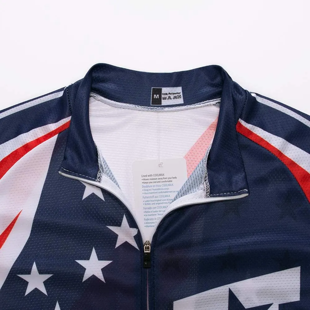 Cycling Jersey Short Sleeve USA Style Bike Tops with Pocket Reflective Stripe