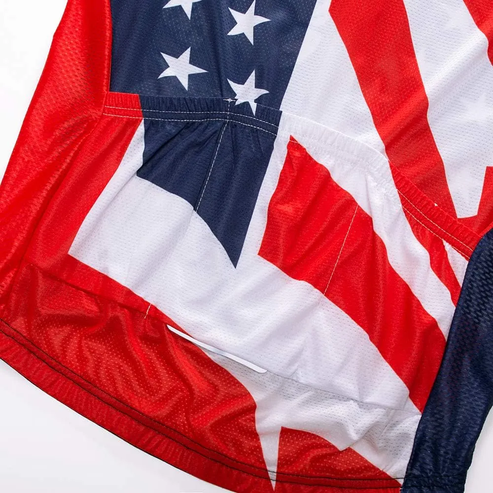 Cycling Jersey Short Sleeve USA Style Bike Tops with Pocket Reflective Stripe
