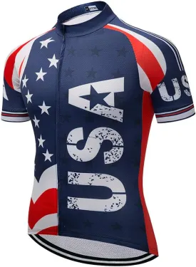 Cycling Jersey Short Sleeve USA Style Bike Tops with Pocket Reflective Stripe