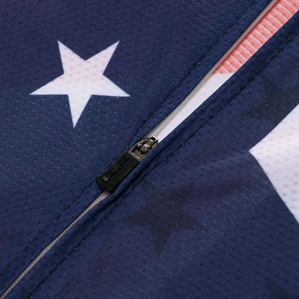 Cycling Jersey Short Sleeve USA Style Bike Tops with Pocket Reflective Stripe