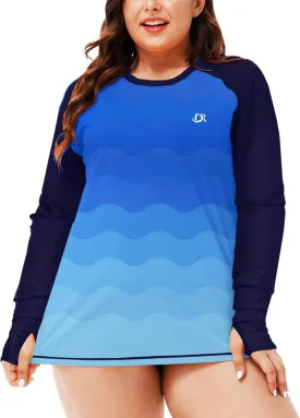 Deerose Womens Plus Size Rash Guard Long Sleeve Swim Shirts with Thumb Hole