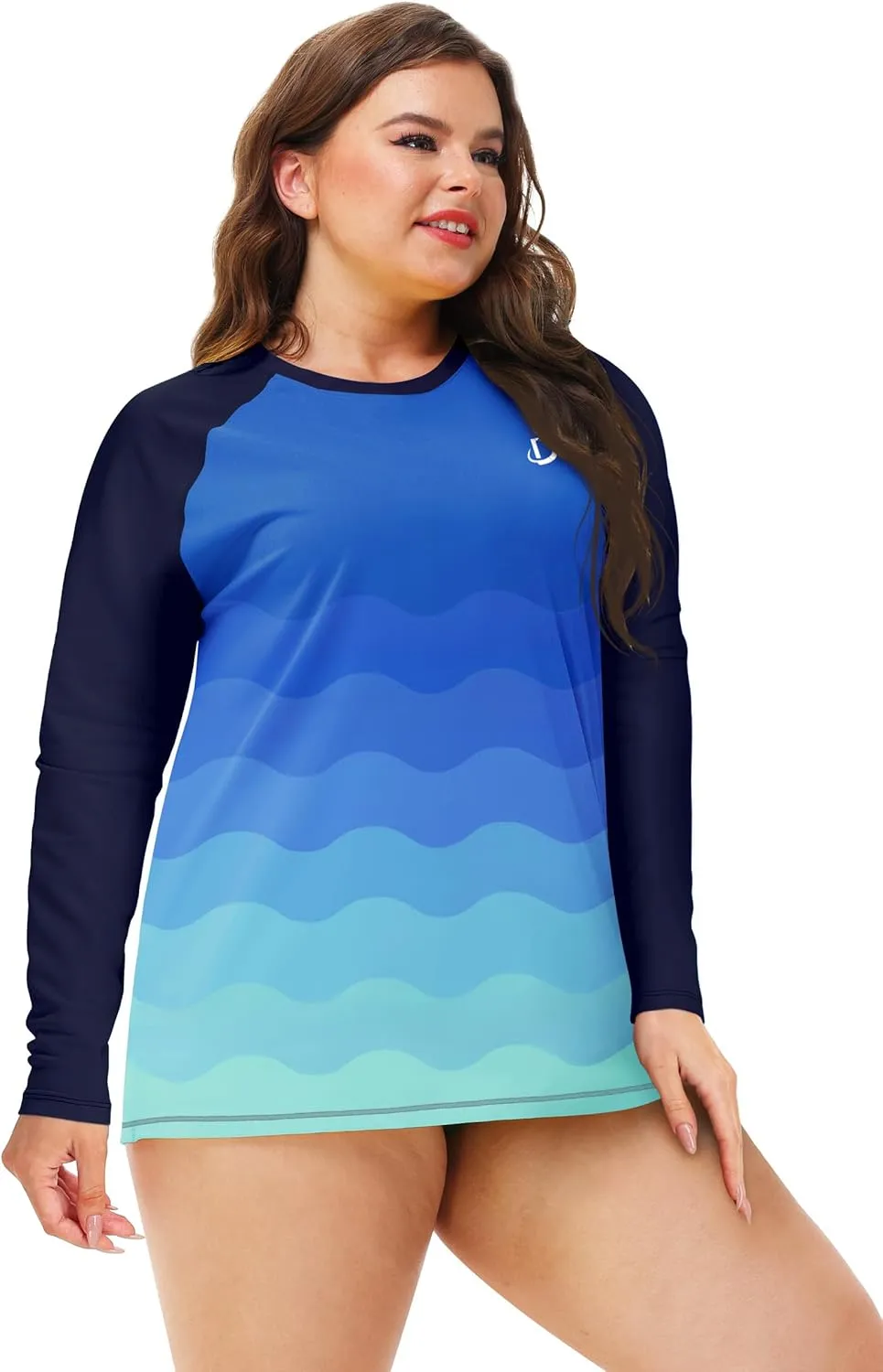 Deerose Womens Plus Size Rash Guard Long Sleeve Swim Shirts with Thumb Hole