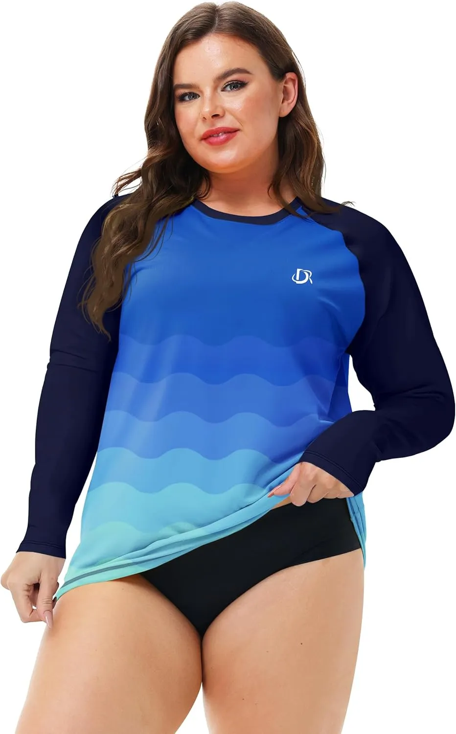 Deerose Womens Plus Size Rash Guard Long Sleeve Swim Shirts with Thumb Hole