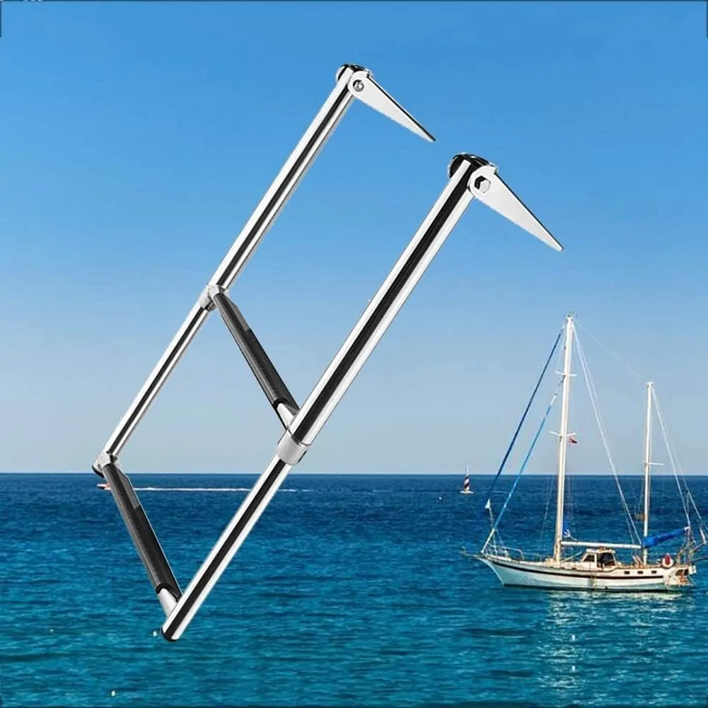 Dock Boat Ladders 2 Steps Boat Ladder, Heavy Duty Stainless Steel Marine Yacht Ladder with Wide Pedal, for Marine Yacht/Swimming Pool,440 Lbs Capacity