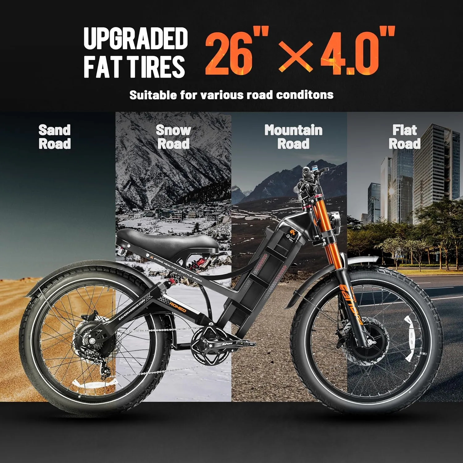 eAhora Romeo Pro 2 [2025 Version] Electric Bike for Adults, 4000W 46MPH Dual Motor Electric Bike,52V 70Ah 200  Miles Long Range Ebike,26*4.0'' Fat Tire Electric Mountain Bike, Full Suspension& UL2849
