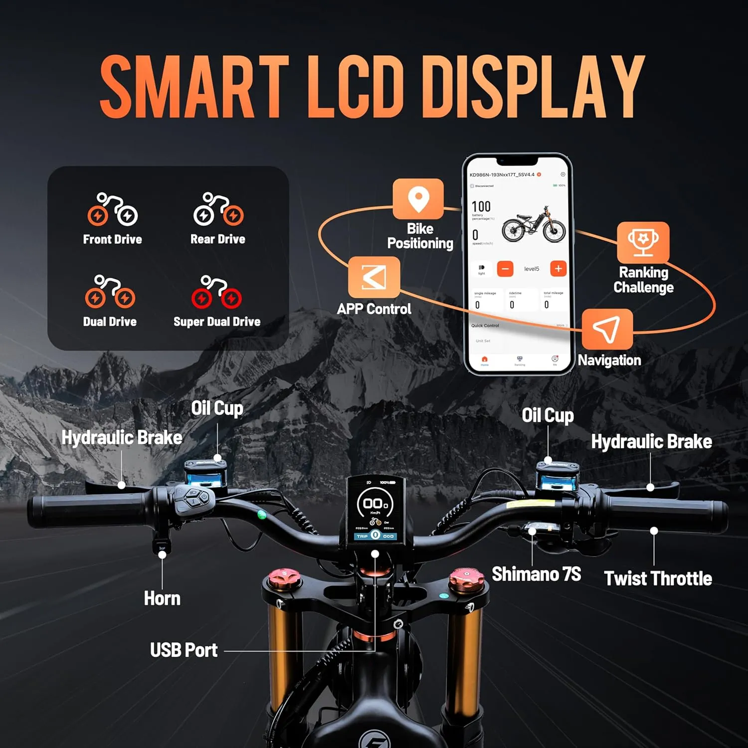 eAhora Romeo Pro 2 [2025 Version] Electric Bike for Adults, 4000W 46MPH Dual Motor Electric Bike,52V 70Ah 200  Miles Long Range Ebike,26*4.0'' Fat Tire Electric Mountain Bike, Full Suspension& UL2849