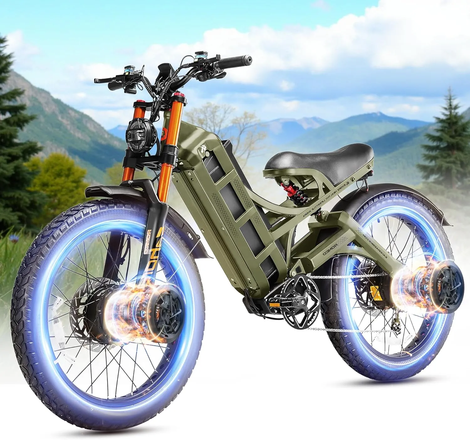 eAhora Romeo Pro 2 [2025 Version] Electric Bike for Adults, 4000W 46MPH Dual Motor Electric Bike,52V 70Ah 200  Miles Long Range Ebike,26*4.0'' Fat Tire Electric Mountain Bike, Full Suspension& UL2849