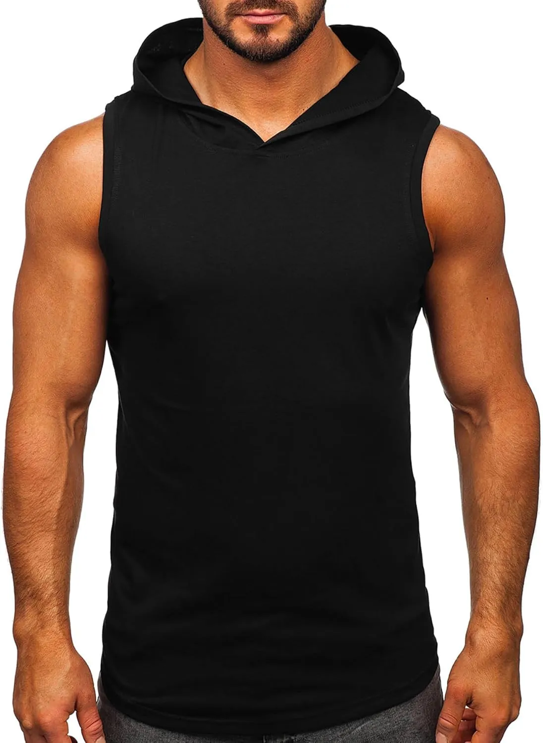 FLYFIREFLY Men's 2 Pack Workout Hooded Tank Tops Bodybuilding Athletic Sleeveless Muscle Cut Off T Shirt Gym Hoodies