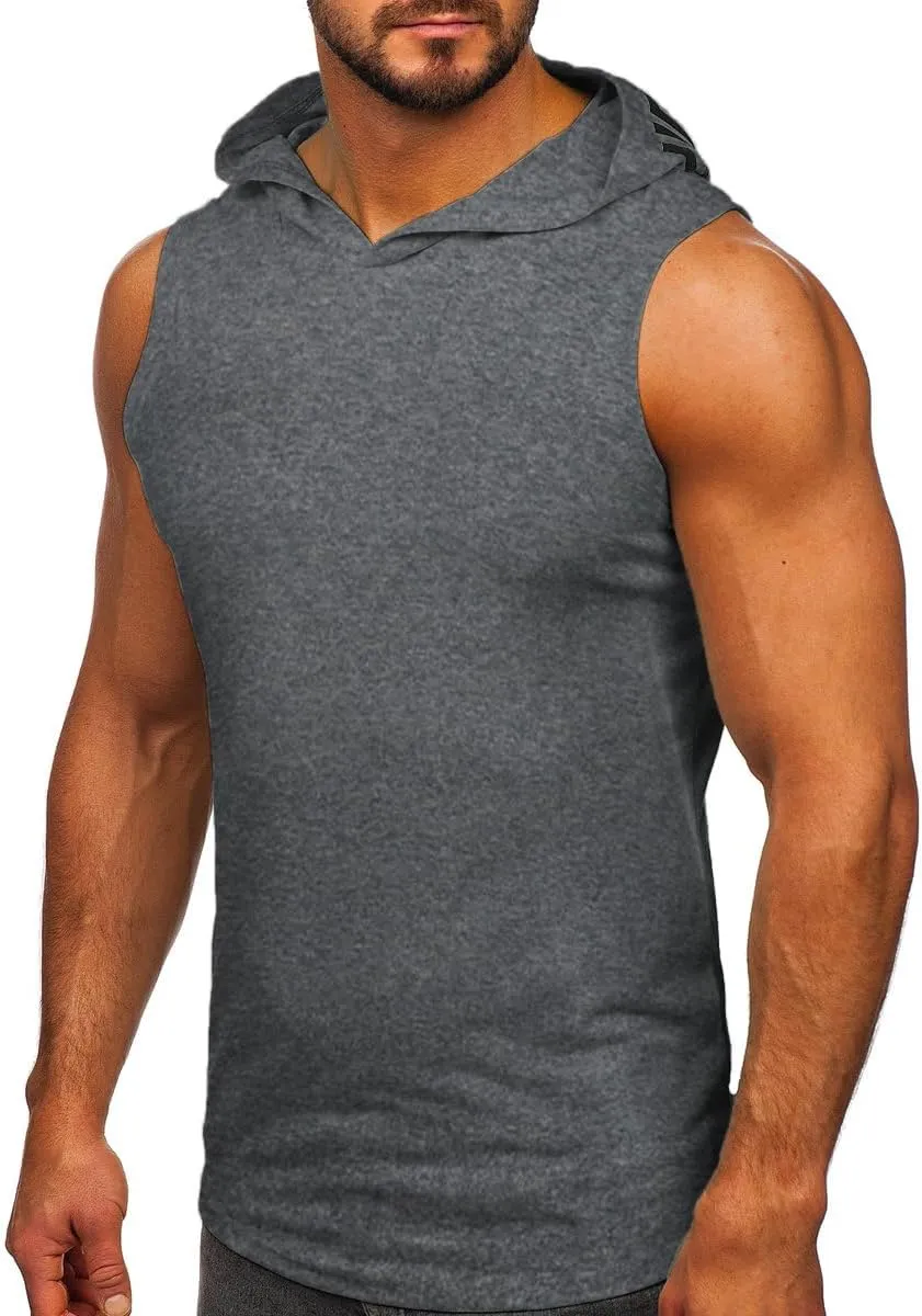FLYFIREFLY Men's 2 Pack Workout Hooded Tank Tops Bodybuilding Athletic Sleeveless Muscle Cut Off T Shirt Gym Hoodies