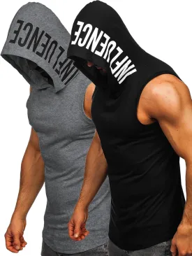 FLYFIREFLY Men's 2 Pack Workout Hooded Tank Tops Bodybuilding Athletic Sleeveless Muscle Cut Off T Shirt Gym Hoodies