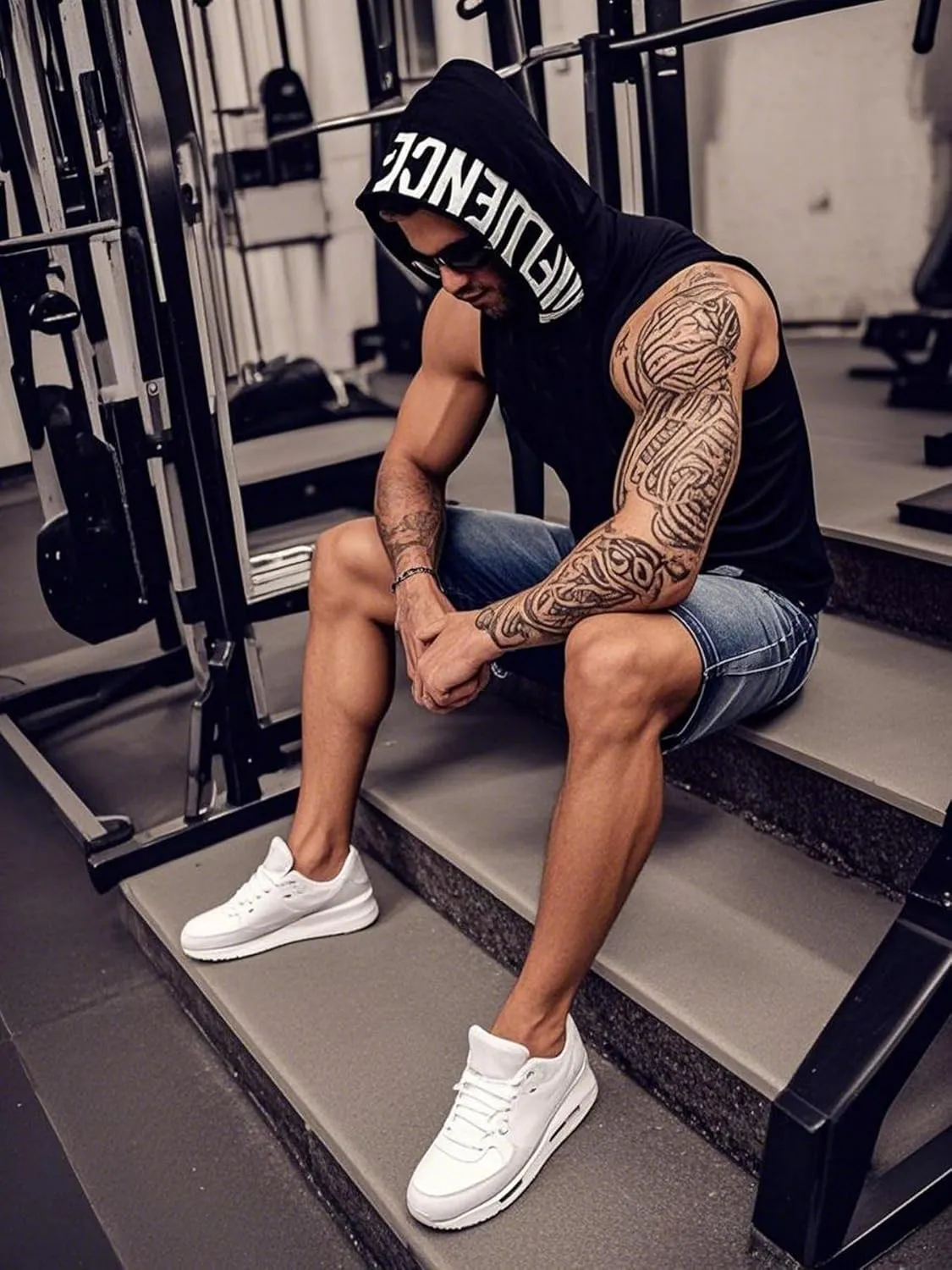 FLYFIREFLY Men's 2 Pack Workout Hooded Tank Tops Bodybuilding Athletic Sleeveless Muscle Cut Off T Shirt Gym Hoodies