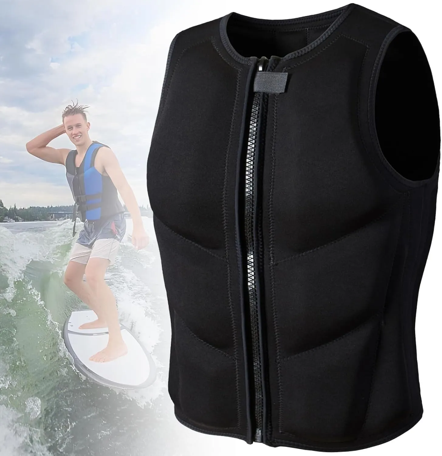 FOVIGUO Mens Swim Jackets for Adults, Safety Vest, Breathable Snorkel Vests with Zipper for Boating Fishing Surfing(2XL78-90KG)