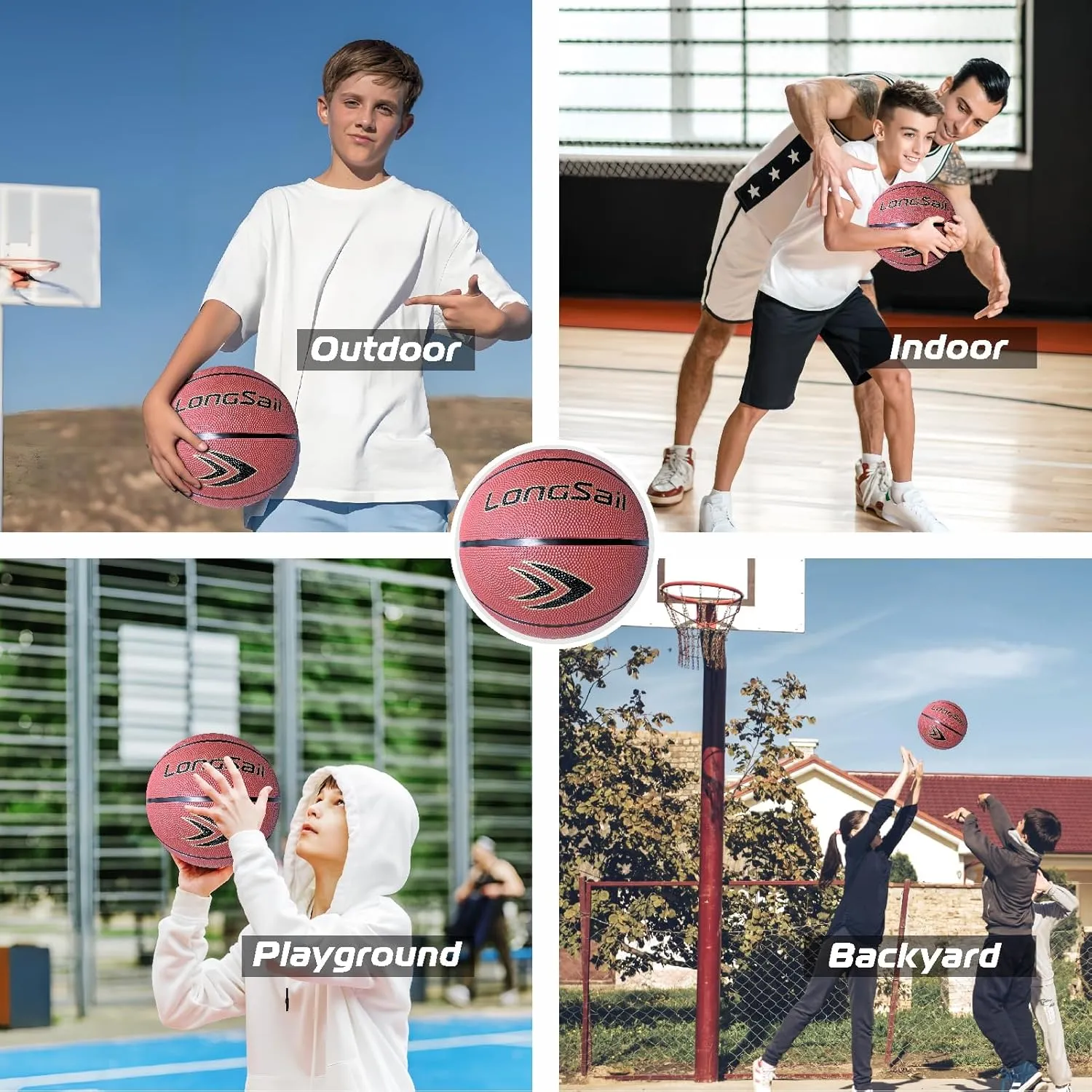 Full Size Basketball Rubber- Leather,Indoor-Outdoor-Pool,with Pump(Deflated)