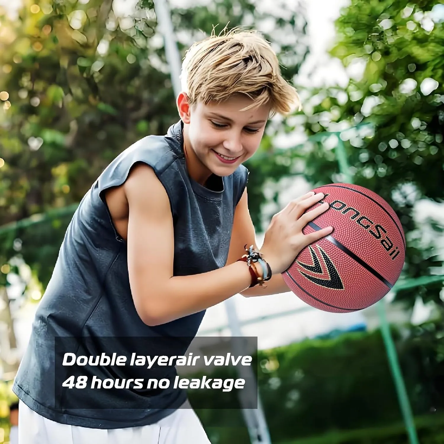Full Size Basketball Rubber- Leather,Indoor-Outdoor-Pool,with Pump(Deflated)
