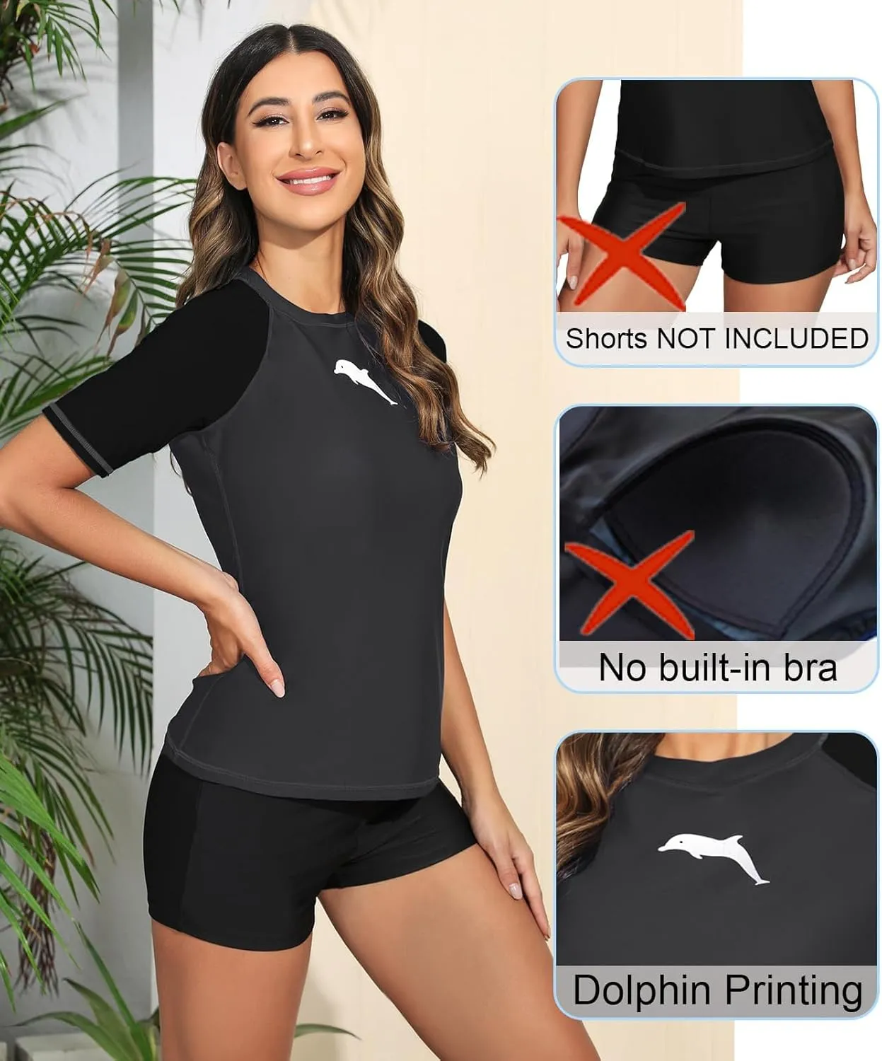 Halcurt Women's Short Sleeve Rash Guard Swimsuit Top Swim Shirt Only Swim Tee UPF50  Quick Dry Swimsuit