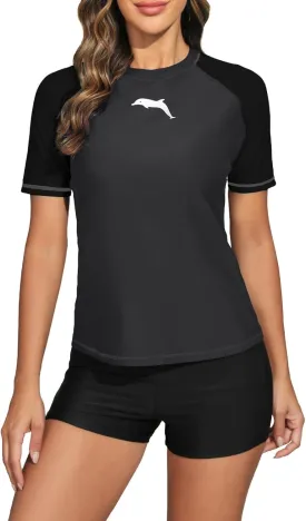 Halcurt Women's Short Sleeve Rash Guard Swimsuit Top Swim Shirt Only Swim Tee UPF50  Quick Dry Swimsuit