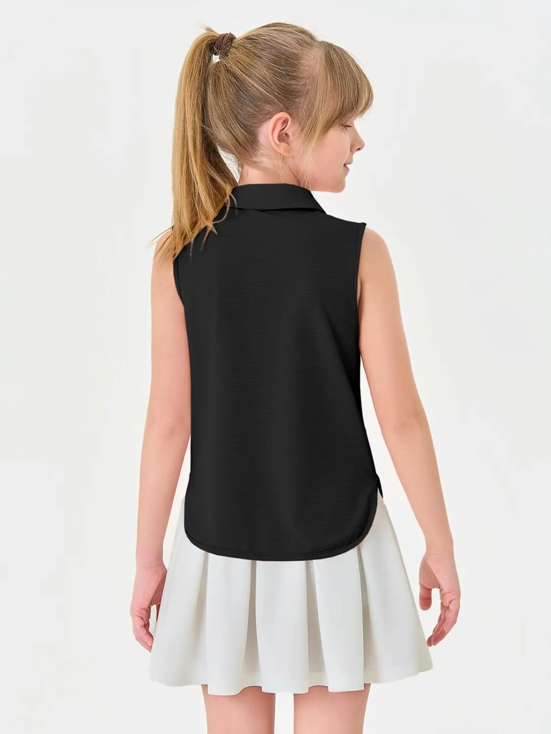 Haloumoning Girls Athletic Sleeveless Golf Polo Shirts Kids Quarter Zip Quick Dry Workout Tank Tops 5-14 Years