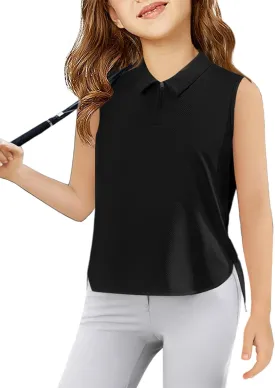 Haloumoning Girls Athletic Sleeveless Golf Polo Shirts Kids Quarter Zip Quick Dry Workout Tank Tops 5-14 Years