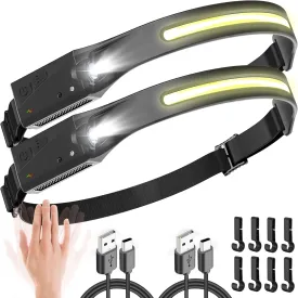 Headlamp Rechargeable, 230 Wide Beam LED Headlamp 2 Pack, Head Lamps LED Rechargeable Super Bright, Motion Sensor Rechargeable Headlamp USB C, 5 Modes Hard Hat Light, Head Flashlight for Adults