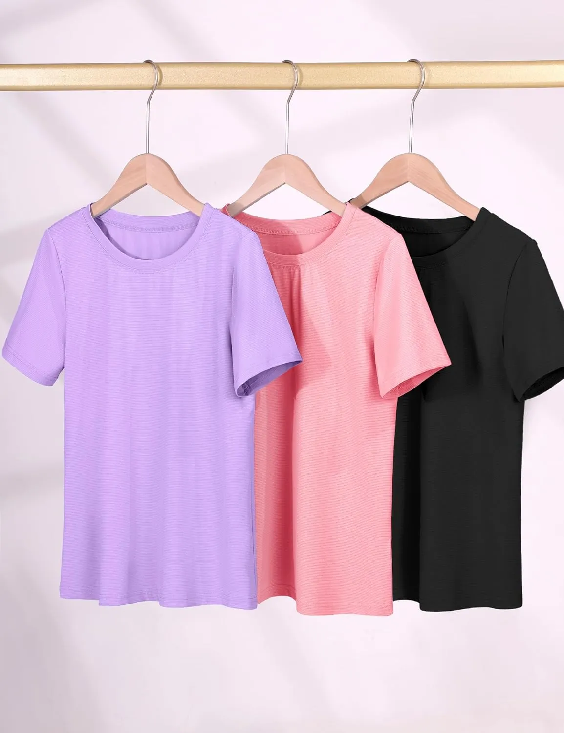KEREDA Girls Athletic Shirts Quick Dry Short Sleeve Crew Neck T Shirts, Summer UPF 50  Tee Tops for Teen Girls 3 Pack