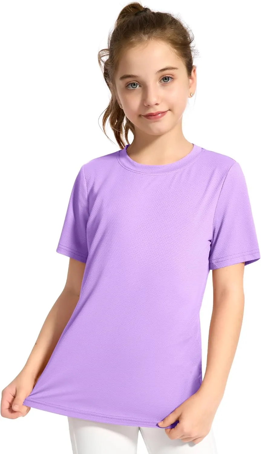 KEREDA Girls Athletic Shirts Quick Dry Short Sleeve Crew Neck T Shirts, Summer UPF 50  Tee Tops for Teen Girls 3 Pack