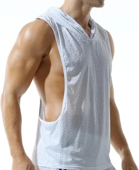 Men's Mesh Hooded Tank Tops Workout Gym Training Hoodies Sleeveless Muscle Bodybuilding Cut Off T Shirt