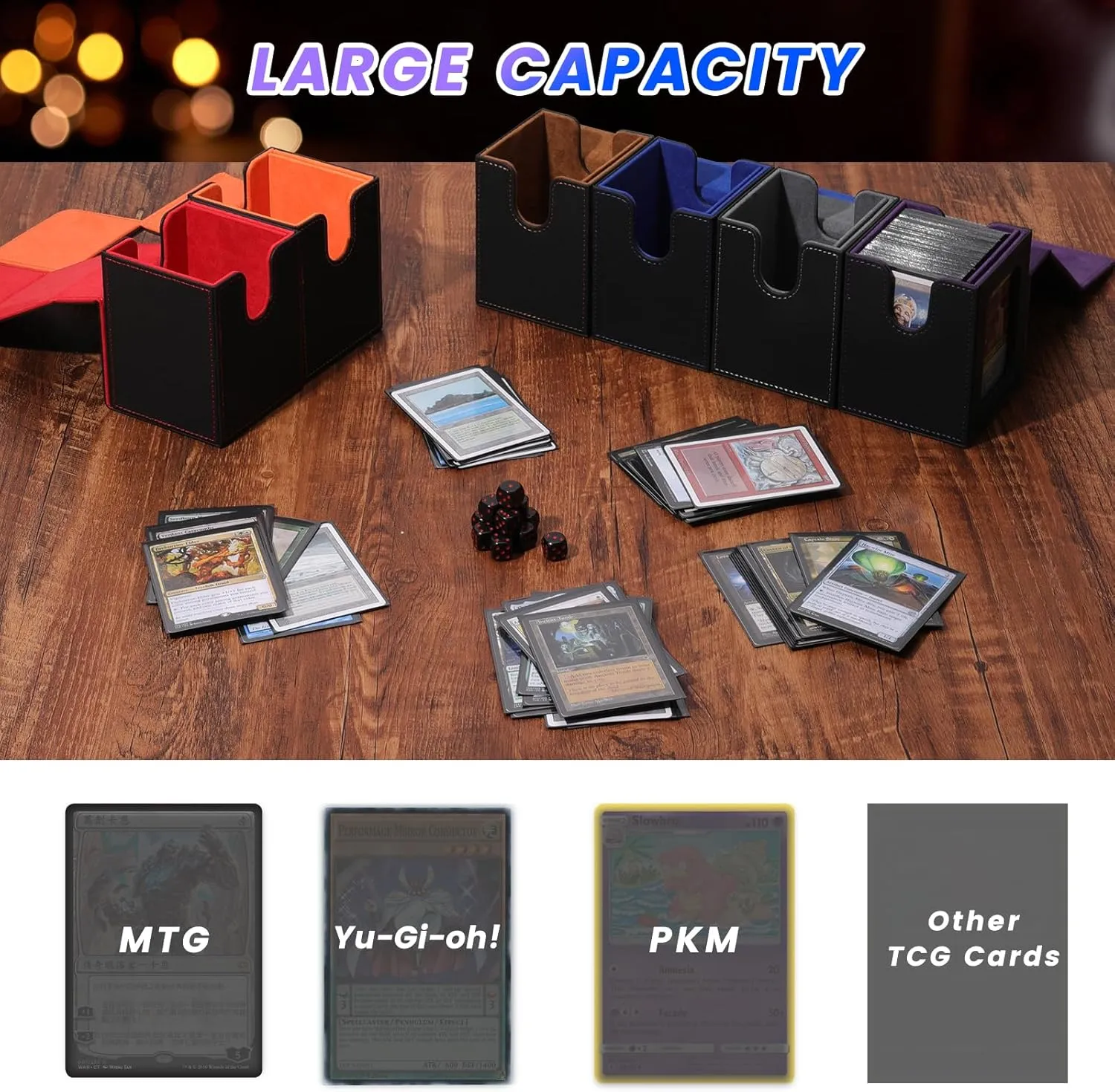 MTG Deck Box for Commander Display,Card Deck Case Fits 100 Double Sleeved Cards, Magic Commander TCG Card Leather Storage Box with 2 Dividers and 1 Toploader (B/R)