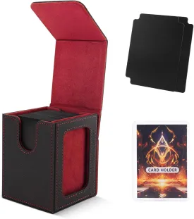 MTG Deck Box for Commander Display,Card Deck Case Fits 100 Double Sleeved Cards, Magic Commander TCG Card Leather Storage Box with 2 Dividers and 1 Toploader (B/R)