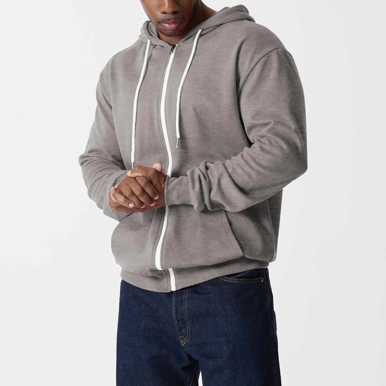 Ohoo Men's Zip Up Hoodie Lightweight Sweatshirt Full Zip Hooded Jacket