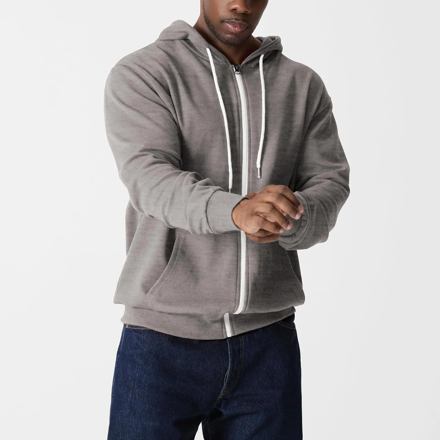 Ohoo Men's Zip Up Hoodie Lightweight Sweatshirt Full Zip Hooded Jacket