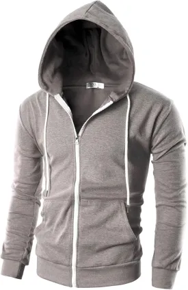 Ohoo Men's Zip Up Hoodie Lightweight Sweatshirt Full Zip Hooded Jacket