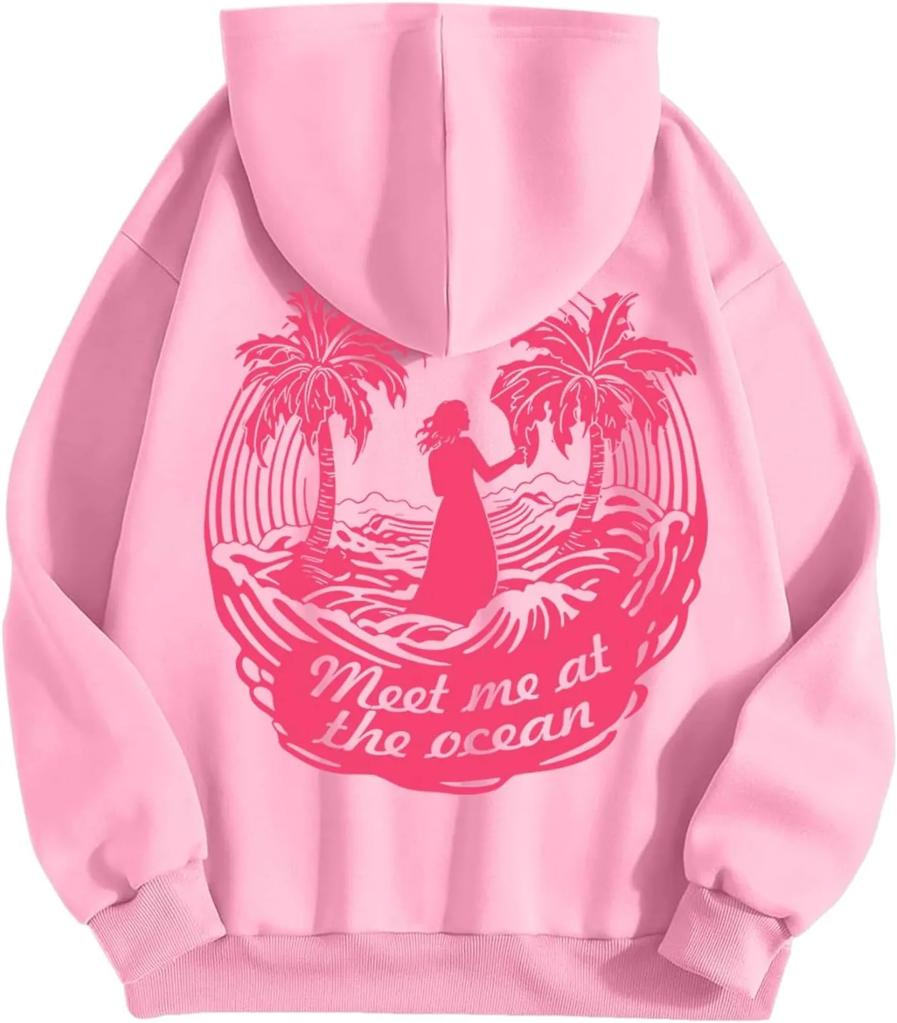 Pink Hoodies For Women Girls Meet Me At The Ocean Hoodie Cute Preepy Graphic Sweatshirts Y2K Tops With Pockets 2025