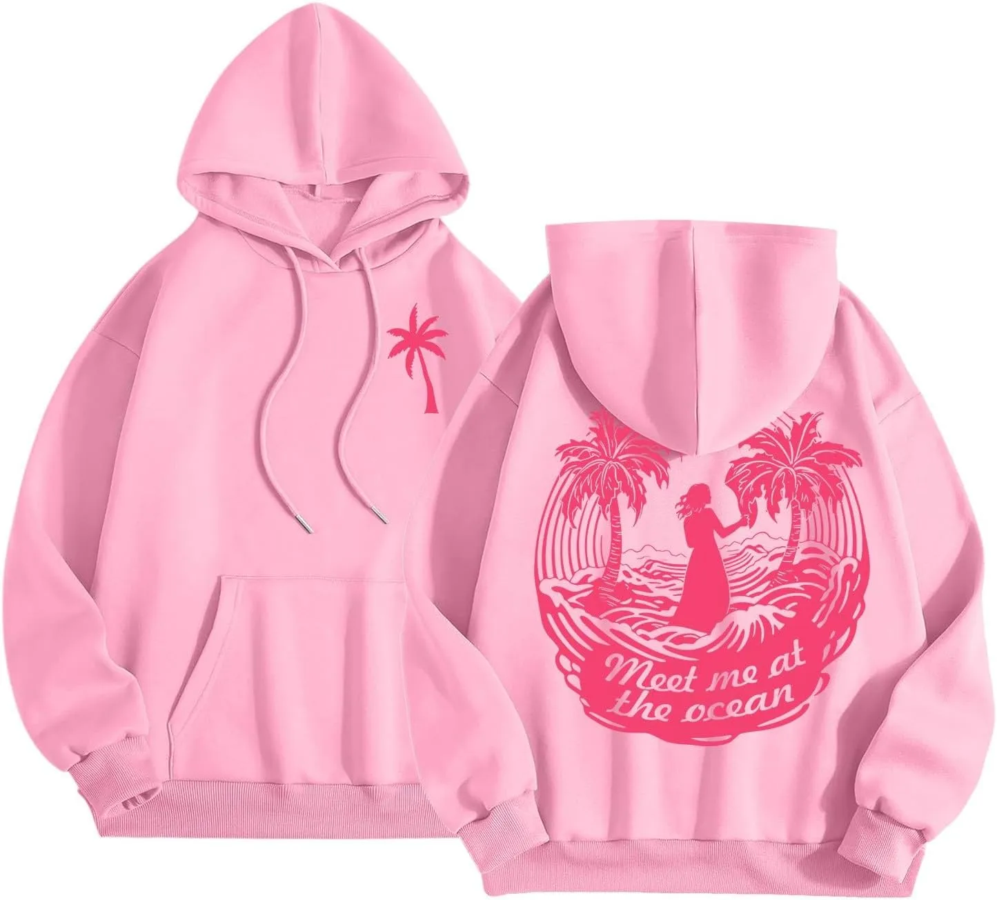 Pink Hoodies For Women Girls Meet Me At The Ocean Hoodie Cute Preepy Graphic Sweatshirts Y2K Tops With Pockets 2025