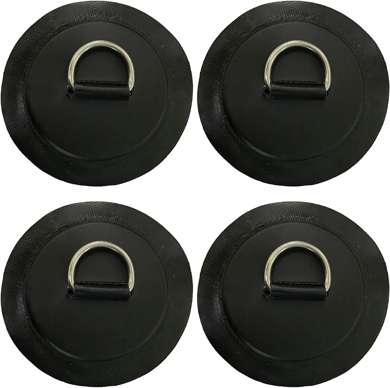 Pmsanzay (Pack of 4) Stainless Steel 1.1inch D-Ring Pad/Patch on Black PVC Patch - 4inch Sucker for PVC Inflatable Boat SUP Raft Dinghy Kayak Canoe - NO Glue
